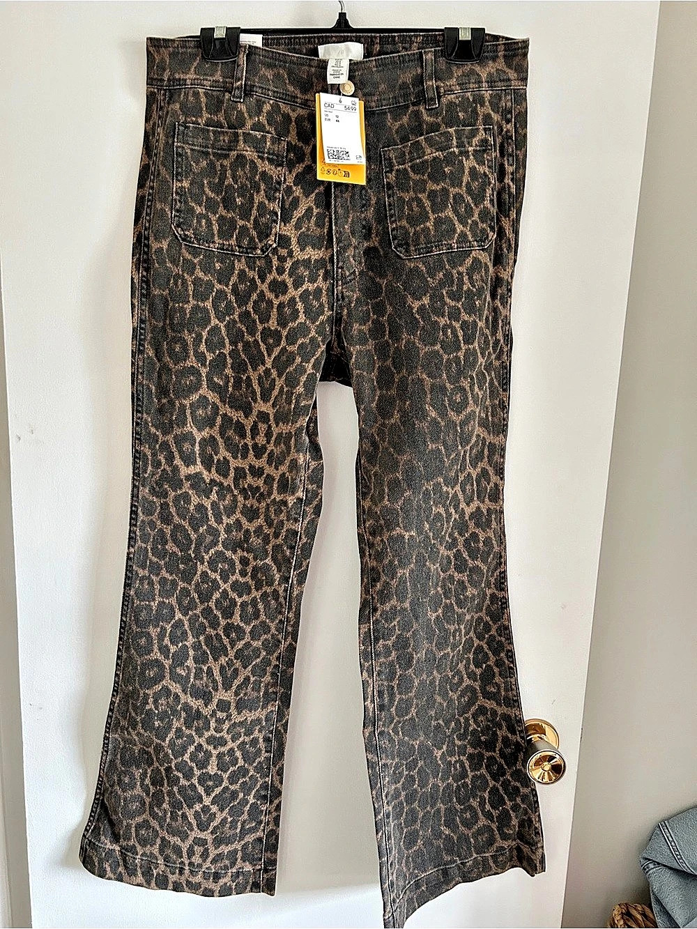H&M brand new Animal Print Flare Jeans in Brown & Black Size 12